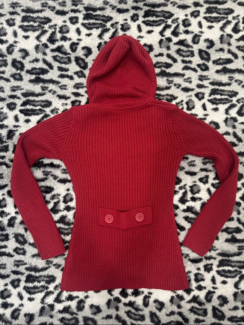Mariposa Red Ribbed Hooded Double-Breasted Sweater Cardigan - Picture 6 of 6